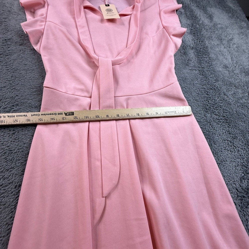 Moyabo Women's Pink Dress Size M Ruffle Sleeve V-Neck Tie Front A-Line NWT - Picture 5 of 6
